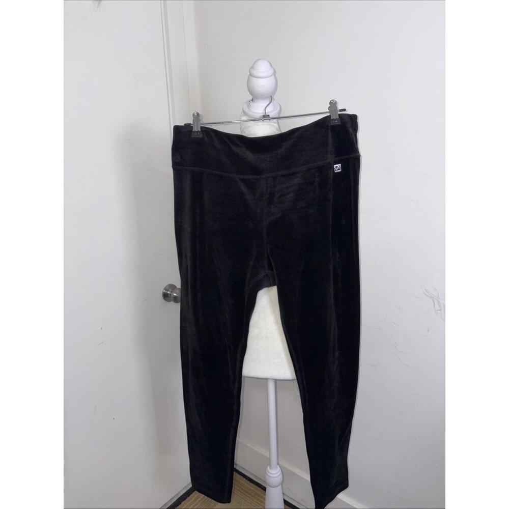 CALVIN KLEIN Leggings Womens L High Rise Velvet Pull On Activewear Stretch Black